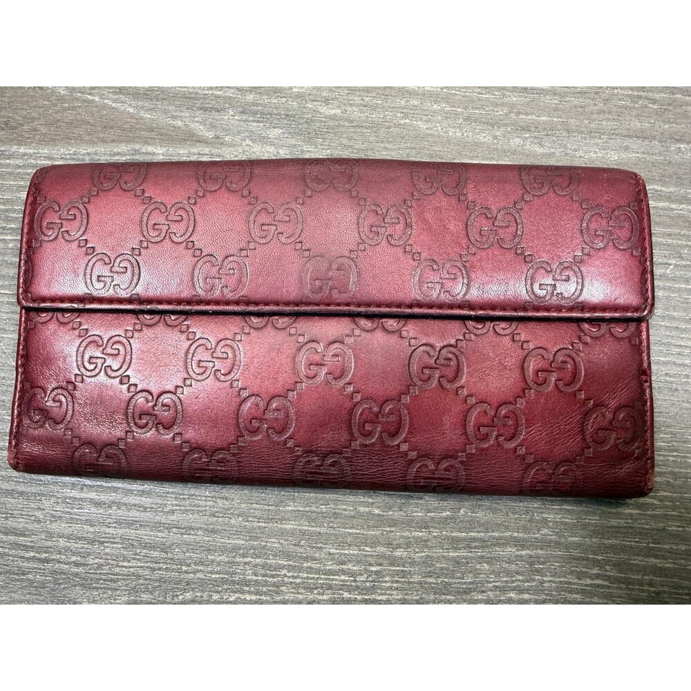 Gucci Lovely Heart GG Guccissima Logo Burgundy Leather Long Wallet  203550 - Picture 7 of 7